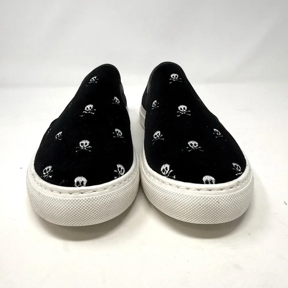 Jon Josef Bari Sneaker Loafer‎ Slip-on Shoe Black Velvet Skull & Crossbones 38 8
